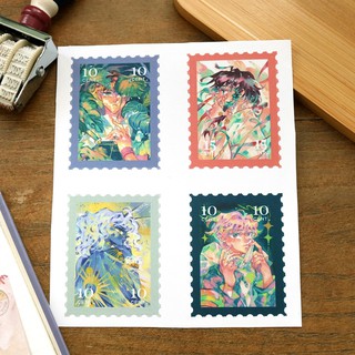 Hình dán tem thư trong suốt trang trí sổ tay 1 tờ 12x16 "Cosmic children"