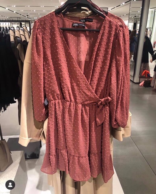 Đầm ZARA Hồng Mauve Đắp Chéo | Đầm Zara Ngắn Vnxk Dư Xịn