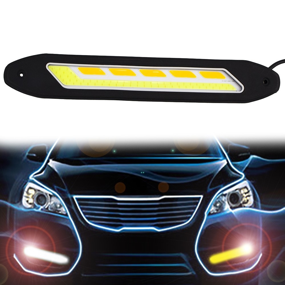 Set 2 Đèn Pha LED DRL Ánh Sáng Trắng / Vàng Chống Nước Linh Hoạt Có Đèn Xi Nhan Cho Xe Hơi