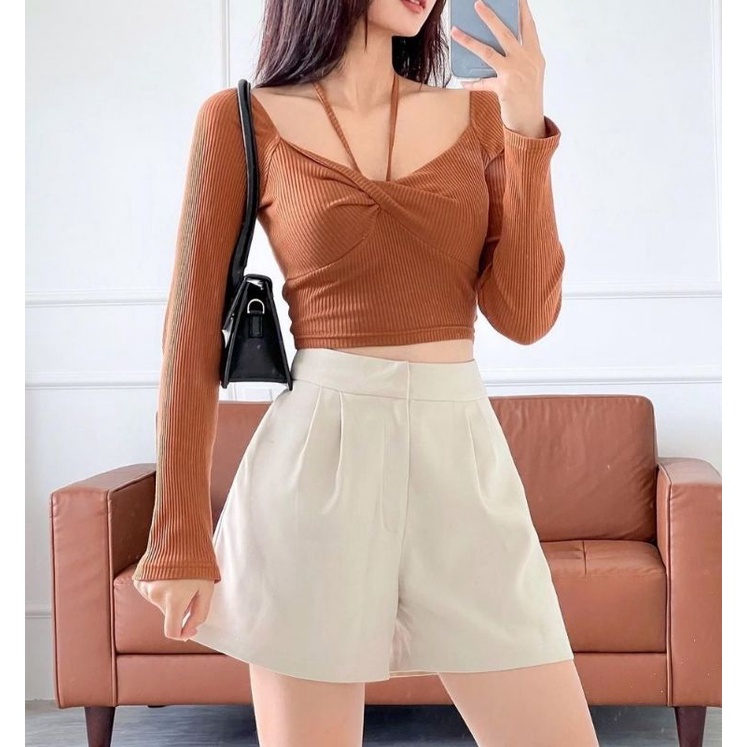 Áo tay dài xoắn ngực ba màu