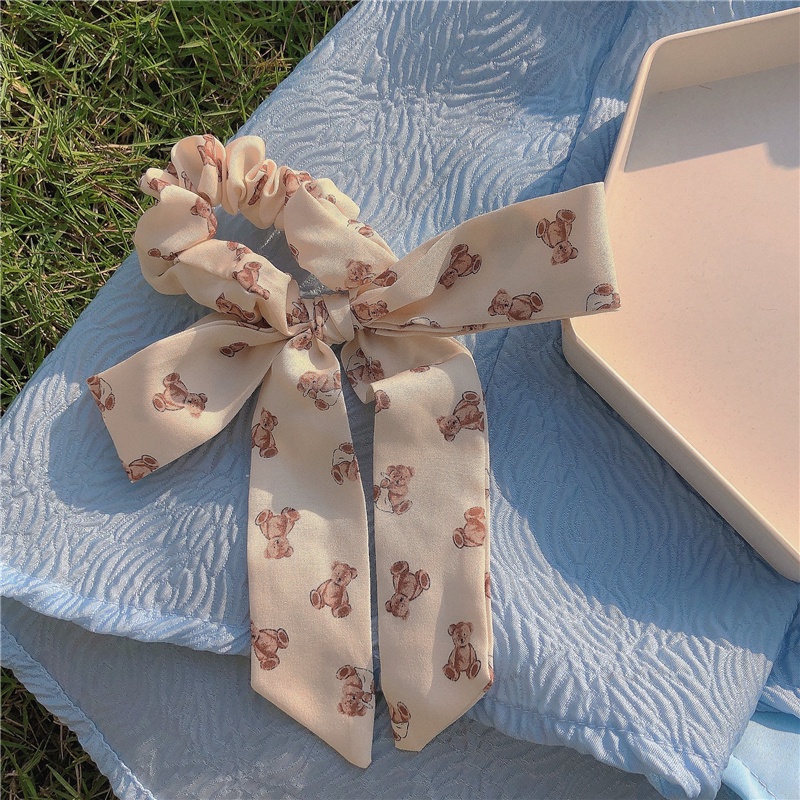 Dây buộc tóc phối nơ thắt nút họa tiết gấu Teddy dành cho nữ