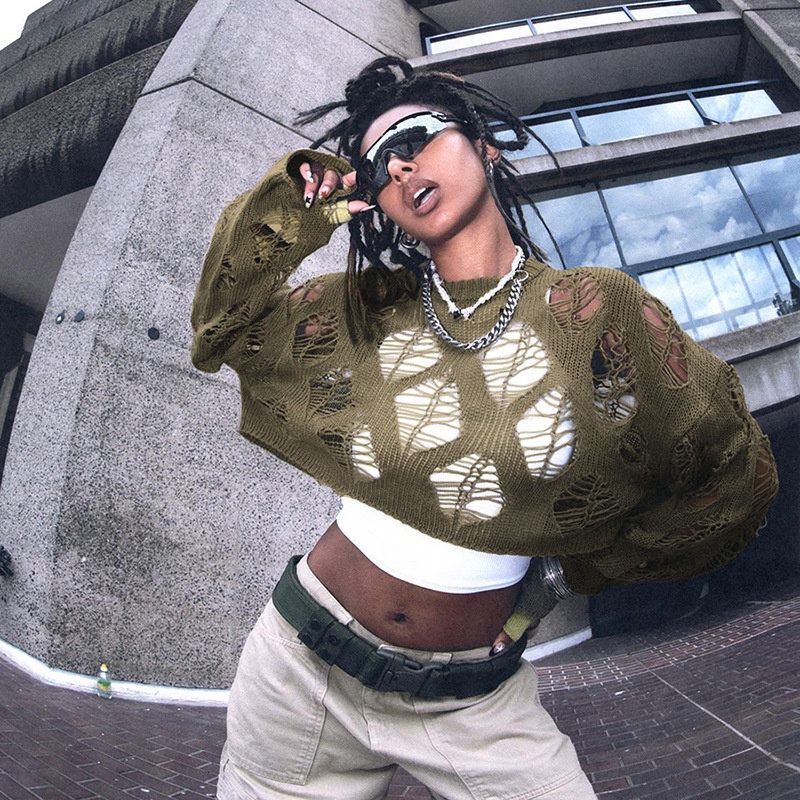 Áo Sweater Dệt Kim Tay Dài Cổ Tròn Thiết Kế Mới Quyến Rũ Thời Trang