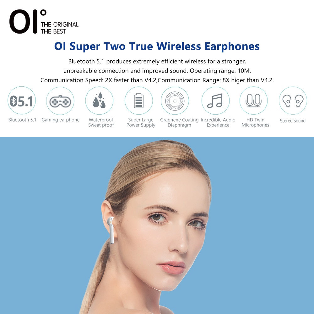 [NEW] OI Super Two Bluetooth 5.1 Stereo True Wireless Earphones 180 Hours Standby time
