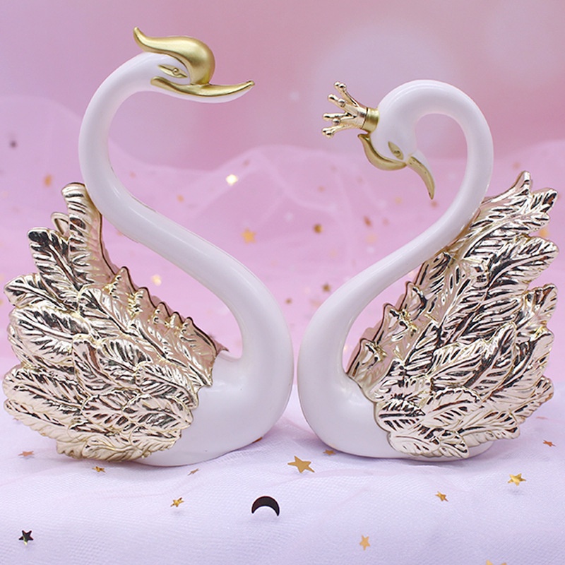 Phụ Kiện Trang Trí Bánh Kem Hình Thiên Nga Đội Vương Miện Màu Vàng/Bạc Hàng Mới Thích Hợp Làm Quà Valentine