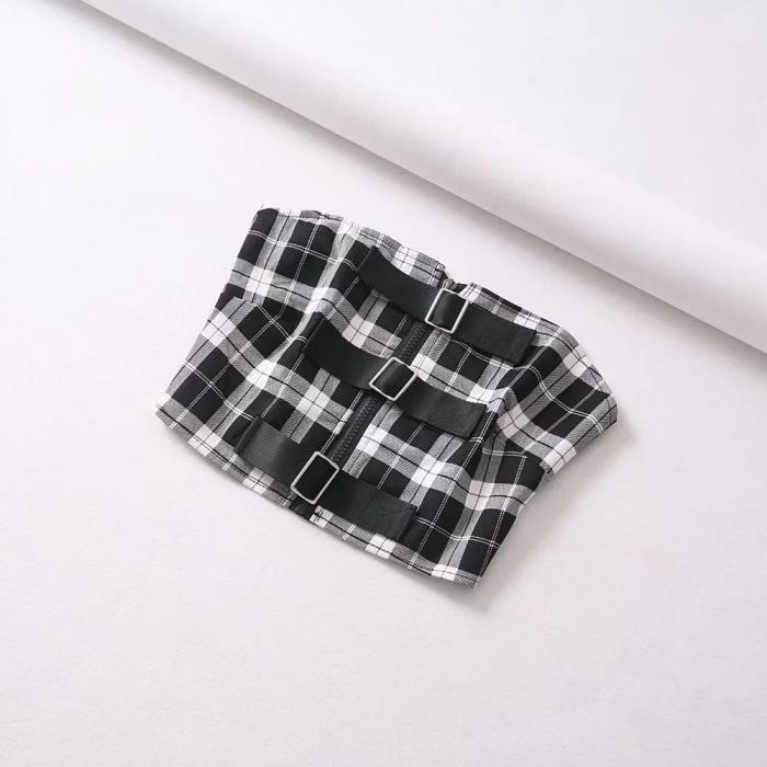 Stylish cotton square stripe pattern ao dai for women ulzzang plaid straps tank top | BigBuy360 - bigbuy360.vn