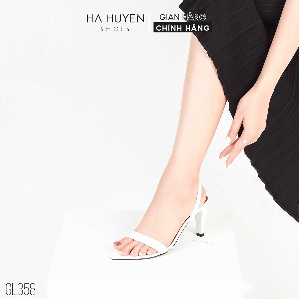 Guốc cao gót nữ Hà Huyền Shoes 4 dây quai chun ngang phối gót nhọn 7 phân - GL358