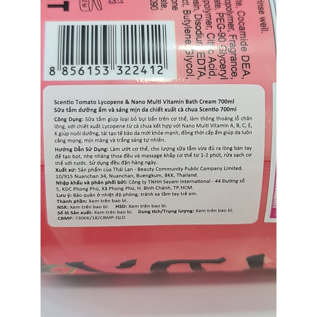 Sữa Tắm Hoặc Sữa Dưỡng Thể Cà Chua Dưỡng Ẩm Trắng Da Scentio Tomato 700ml Thái Lan