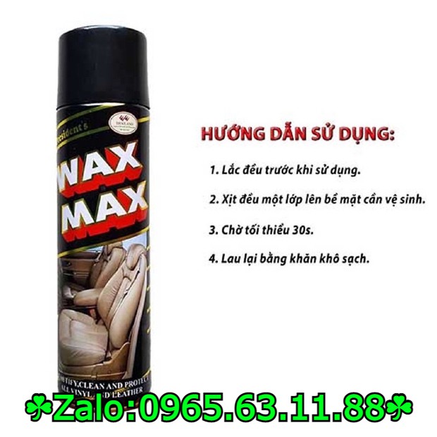 [Mã LIFEAUMAY giảm 10% tối đa 30k đơn 150k] Chai xịt bóng đồ da và nội thất Waxmax hương nước hoa 500ml (chữ trắng)