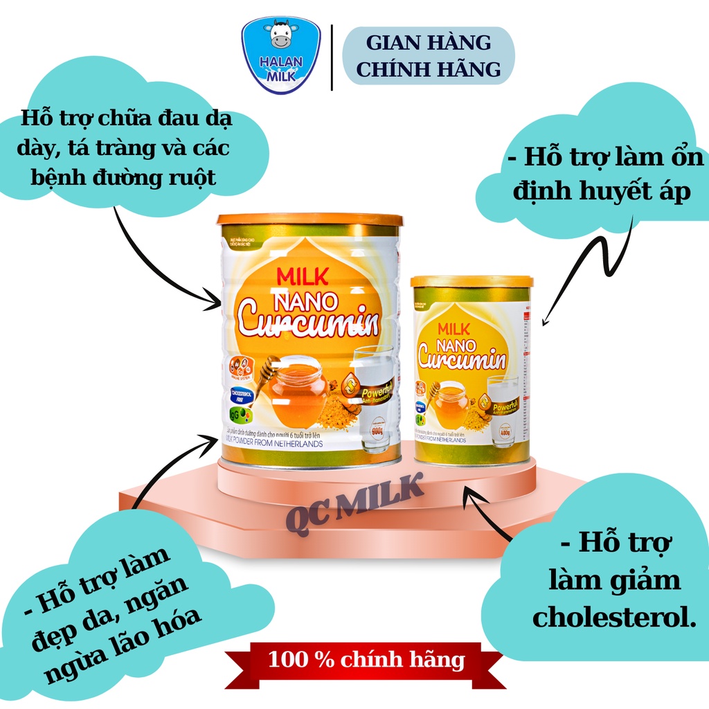 [Mua 3 tặng 1] COMBO 3 hộp Sữa nghệ milk nano curcumin 900g/hộp -Tốt cho người bị dạ dày, đại tràng,Halanmilk