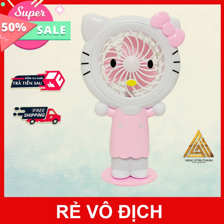 [PIN CHẠY 6 TIẾNG] Quạt cầm tay mini pin sạc tích điện Hello Kitty có đèn LED, pin trâu, giá rẻ