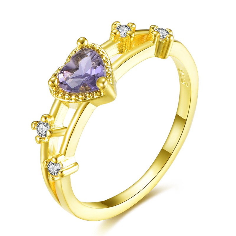 S925 Nhẫn Aifei R978 mạ bạc 025 đính kim cương tím nhân tạo hình trái tim cho nữ