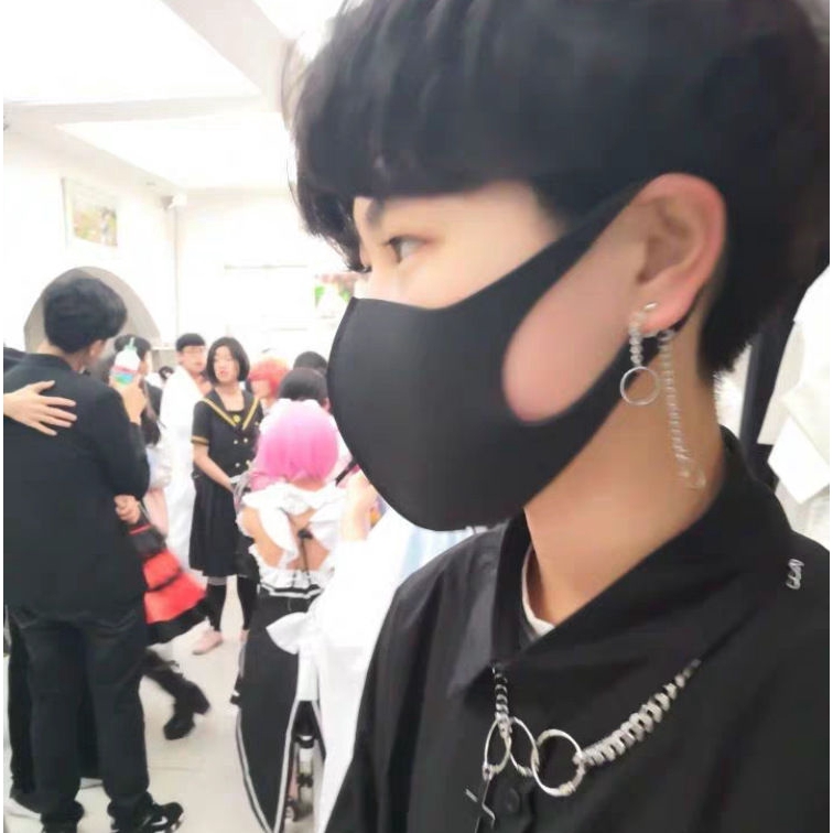 Bông tai 22247 hình tròn gắn dây xích thời trang Nhật Hàn phong cách đường phố hai cách đeo cho nam và nữ