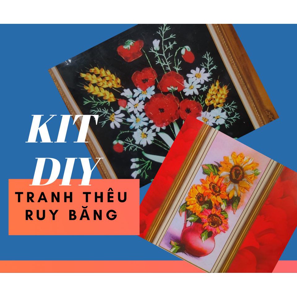 Tranh vải treo tường thêu ruy băng / Tranh hoa treo tường  Mã 02 - 20 mẫu