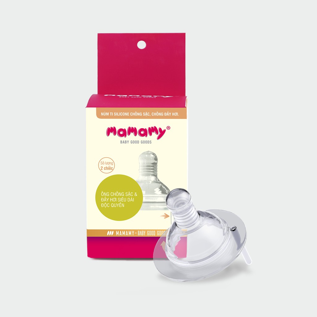 Bình sữa thuỷ tinh và 1 hộp núm ti chống sặc và đầy hơi Mamamy bảo vệ hệ tiêu hóa cho bé 240ml (size núm ti S/M/L)