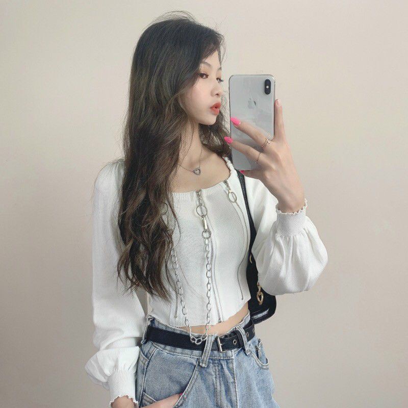 Áo khóa giữa croptop hàng QCL1