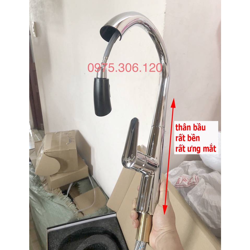 [LOẠI 1 SIÊU BỀN] Vòi Rửa Chén Bát Nóng Lạnh VÒI RÚT ĐỒNG THAU MẠ CROM SÁNG BÓNG N4005 si RỬA ĐƯỢC MỌI VỊ TRÍ TRONG CHẬU