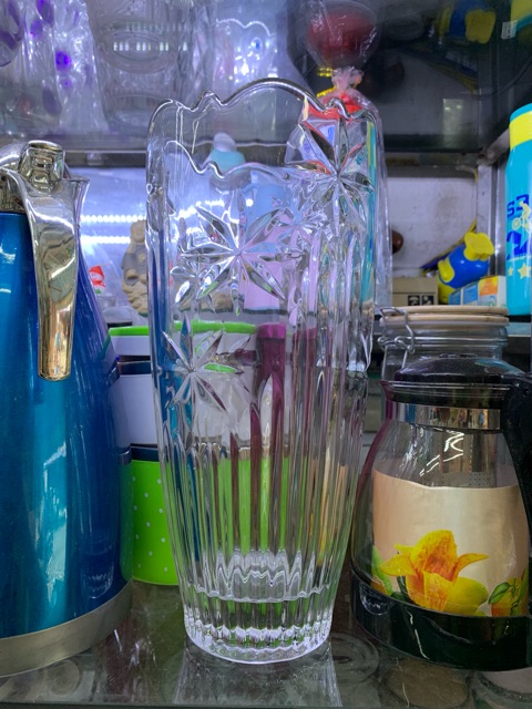 Lọ hoa thủy tinh pha lê trắng 30cm trụ bầu
