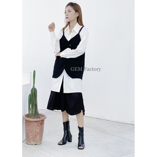 Set Sơ Mi Lụa Trắng Mỏng Kèm Áo Yếm Đen Thắt Eo Siêu Sang Chảnh