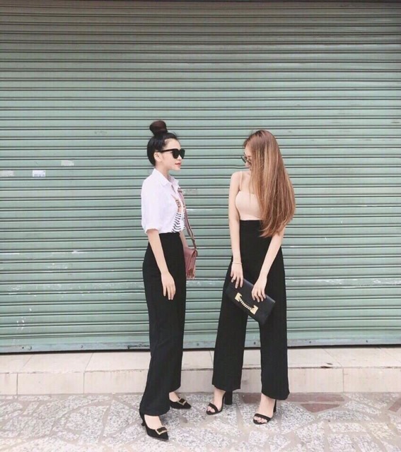 Quần ống rộng culottes đen dài