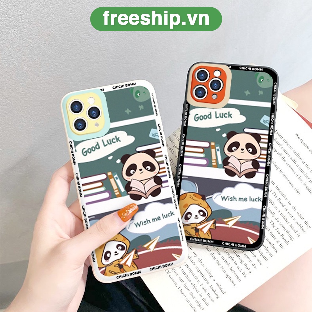Ốp lưng iphone cạnh vuông lỗ camera panda luck 6s/6splus/7/7plus/8/8plus/x/xr/xs/11/12/13/pro/max/plus/promax