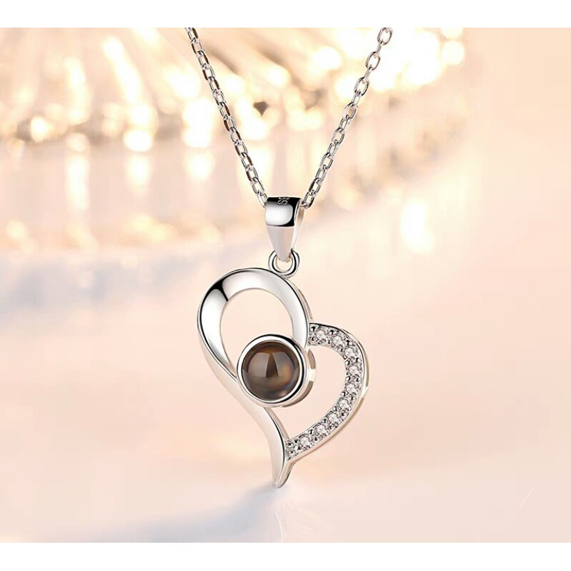 Dây Chuyền Bạc Nữ Dây Chuyền Đính Đá Bằng Bạc Thật S925 Cao Cấp - Dây Chuyền Mặt Trái Tim Đính Ngọc