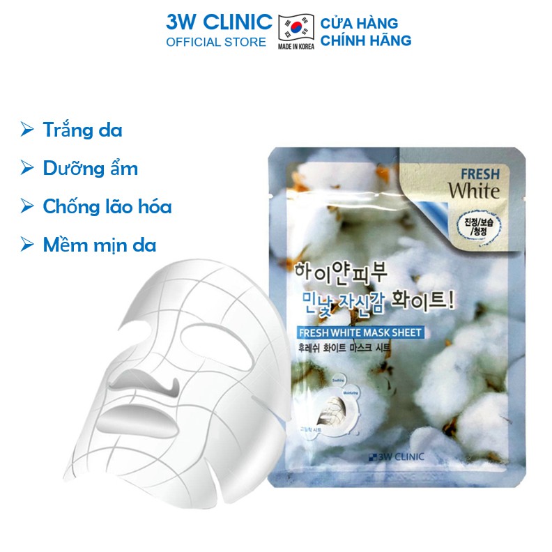 Mặt nạ giấy dưỡng trắng da dưỡng ẩm chiết xuất từ Hoa Nhung Tuyết 3W Clinic Hàn Quốc Lẻ Miếng 23ml