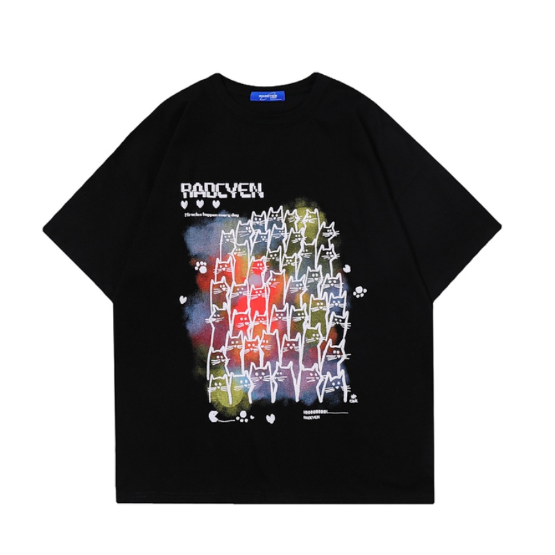 Áo Thun Tay Ngắn Cổ Tròn In Hình Mèo Nhiều Màu Sắc Thời Trang Mùa Hè Dành Cho Nam Size S-3XL