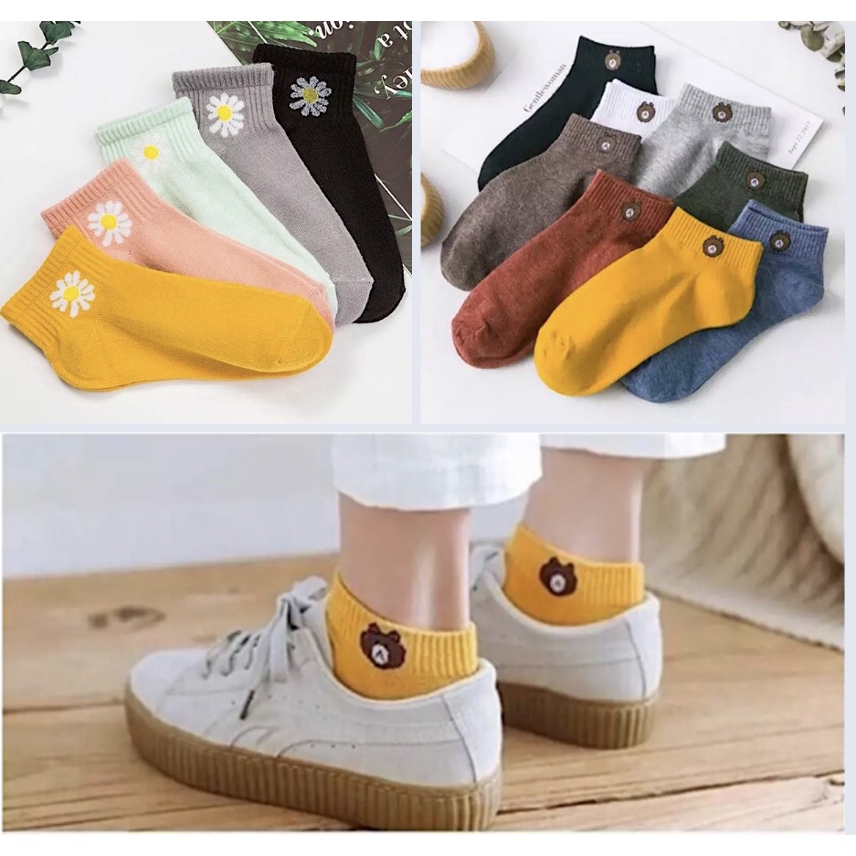 Combo 10 đôi vớ cotton gấu và bông cúc lựa chọn , bảo đảm tốt không nhão, kiểu dáng thời trang