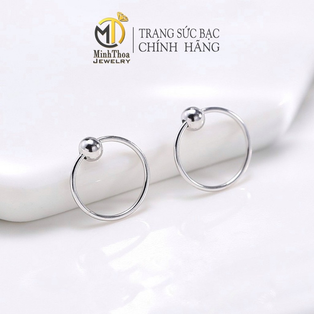 Bông tai bạc nam nữ, kiểu khuyên tai bi tròn đẹp cho bé bạc nguyên chất Minh Thoa Jewelry