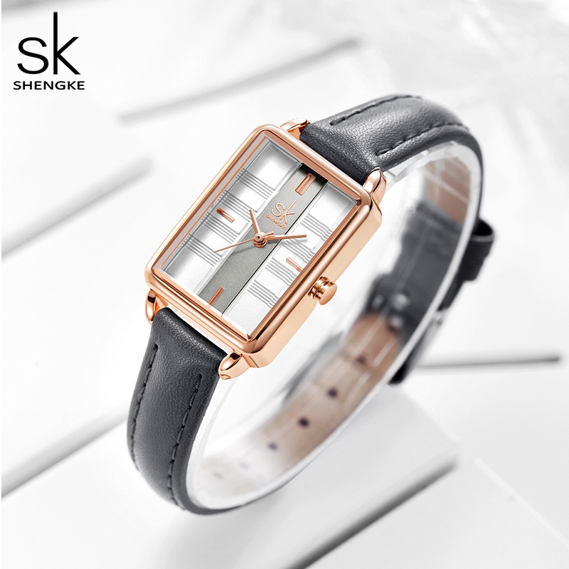 Đồng Hồ Thời Trang Shengke K0147 Mặt Hình Chữ Nhật Dây Lưới Sang Trọng