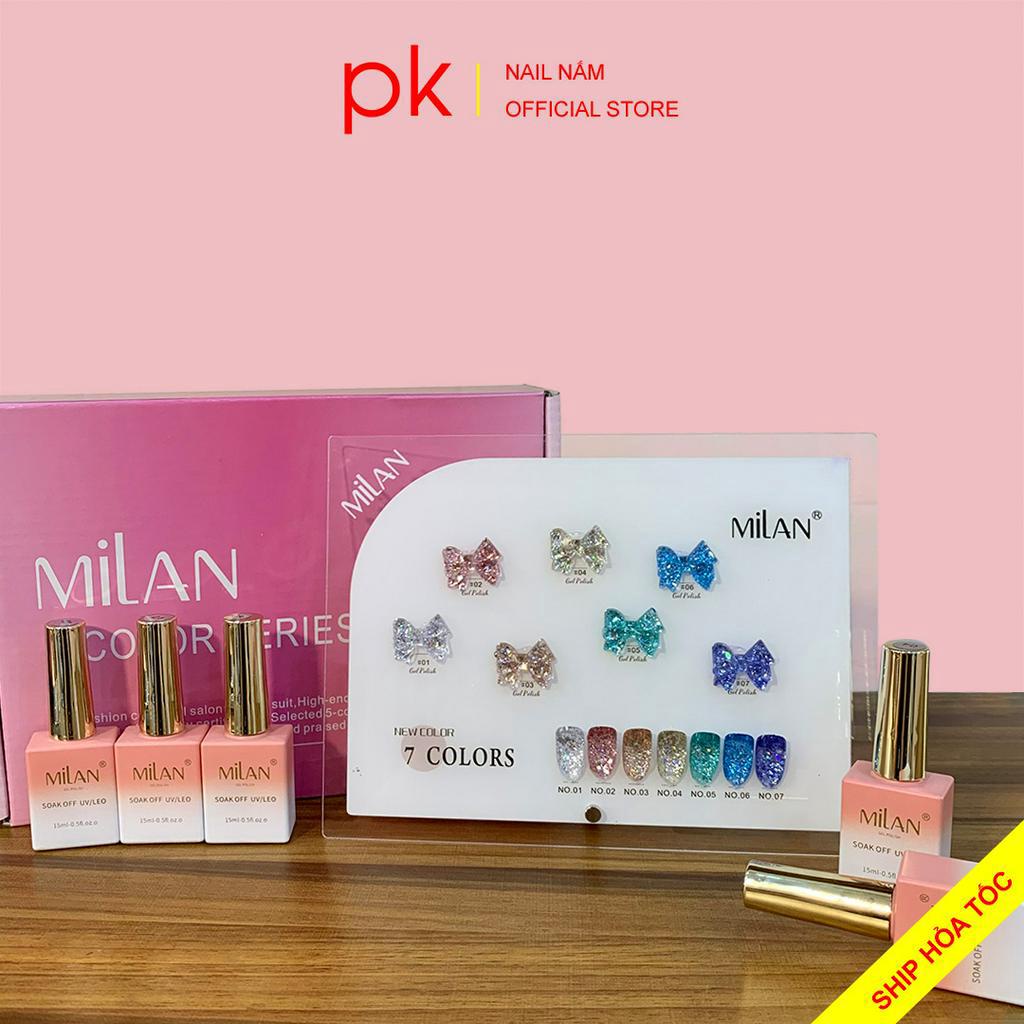 Set sơn gel 7 màu nhũ kim tuyên siêu sáng MiLan số 1 tặng kèm bảng màu