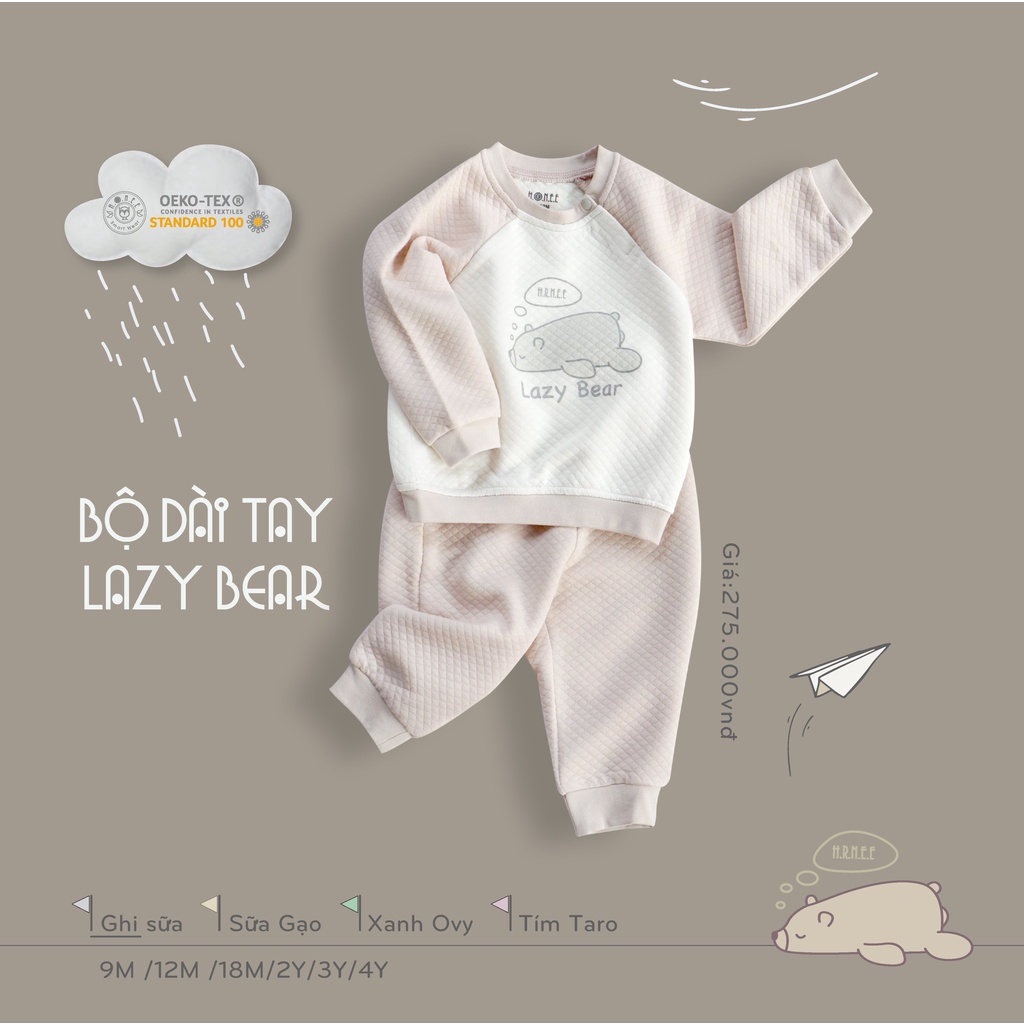 [Chính Hãng]Bộ dài tay trần bông lazy bear cao cấp Hrnee