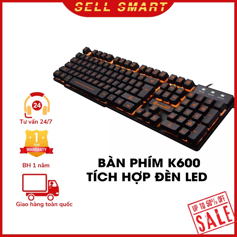 Bàn phím giả cơ Gaming, Bàn phím máy tính laptop k600 có đèn led loại xịn, chuyên dụng dành cho game thủ