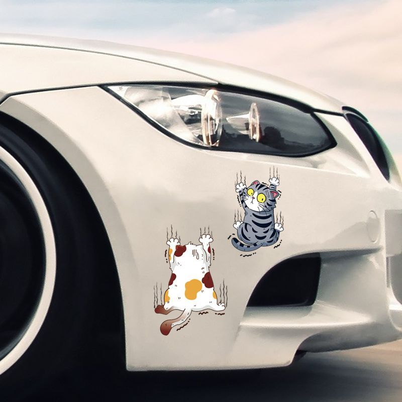Miếng Dán Phản Quang Chống Nước In Hình Mèo Hoạt Hình Vui Nhộn Trang Trí Thân Xe Hơi