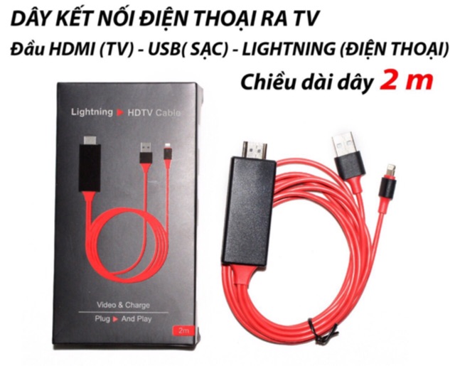 Dây Cable kết nối điện thoại iPhone với tivi , máy chiếu Lightning to HDMI 2M