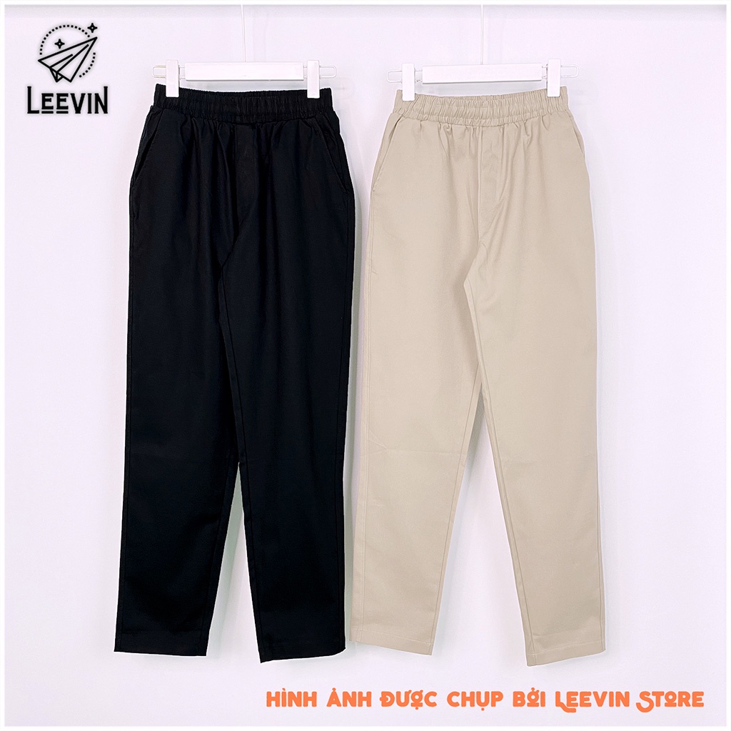 Quần Kaki Nam Baggy Ống Suông Basic Unisex - Kiểu quần baggy nam ống rộng màu đen và be Leevin Store