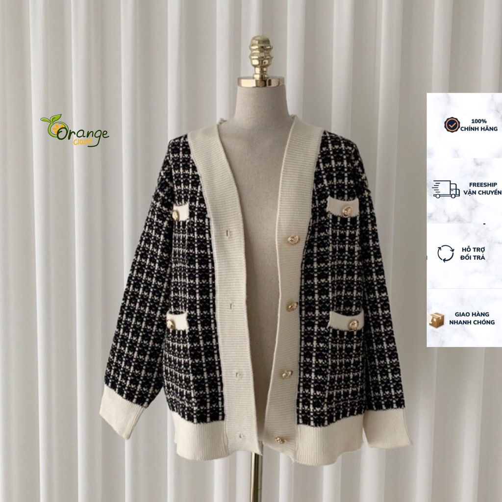 Áo Khoác Cadigan Dệt Kim Tay Dài Kiểu Nữ Len Mềm Áo Kiểu Sọc Caro Trắng Đen Hàng Big Size Phong Cách Hàn Quốc Ak1781