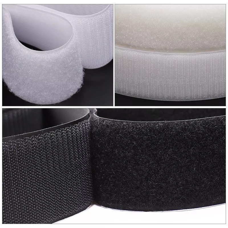 Miếng dán xé bản 2.5cm, băng dính gai velcro tape/ khóa nhám không keo  màu xám, đen, trắng