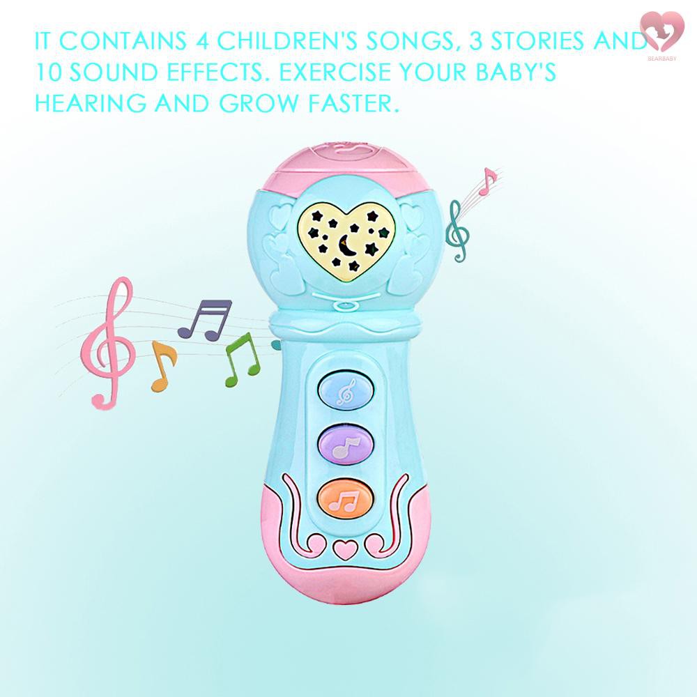 Toddler Toy Microphone Keyboard Instrument Toy Educational Infant Toy Activity Center Music Playing and Star Lights with 4 Children's Songs + 3 Stories + 10 Sound   Effects(Battery Not Included)