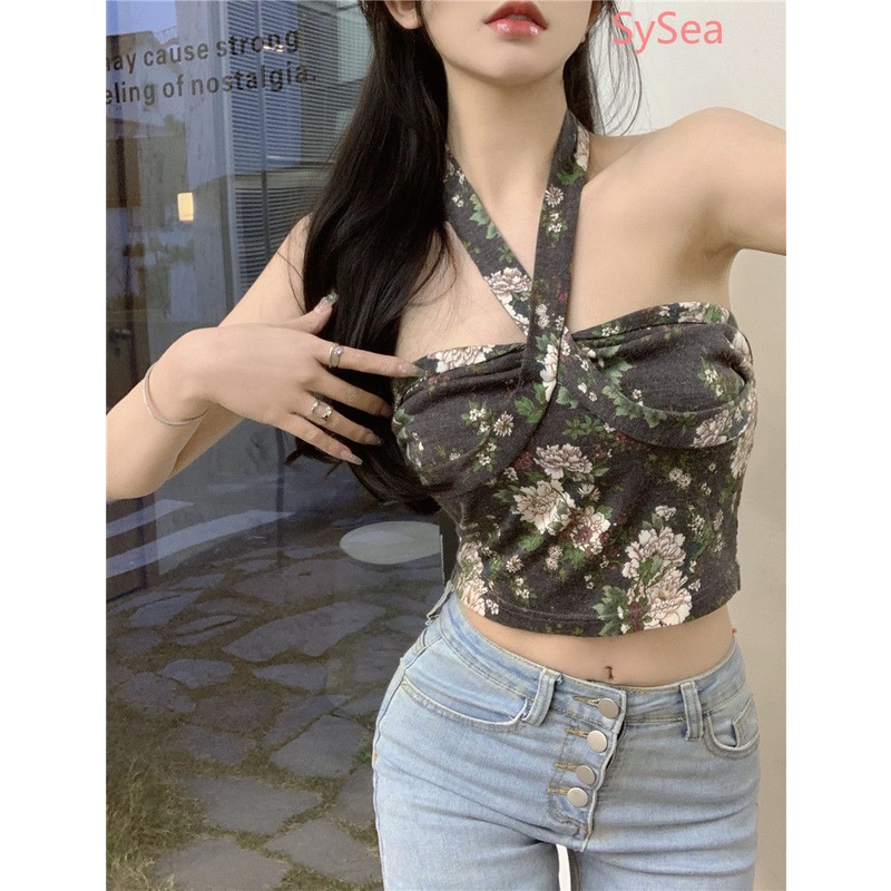 Áo Hai Dây Họa Tiết Hoa Quyến Rũ Phong Cách Vintage