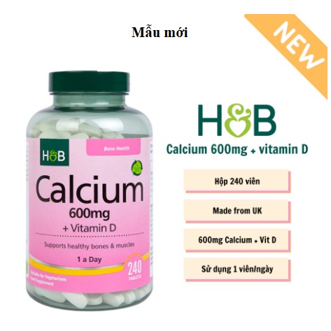 Viên Uống Tăng Cường Canxi, Calcium plus Vitamin D 250 viên Holland & Barrett (Anh) - Nhập khẩu, PP 