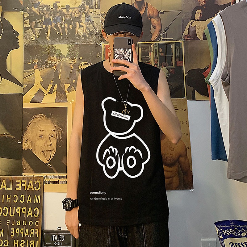 Áo Thun Không Tay In Hình Gấu Thời Trang Dành Cho Nam