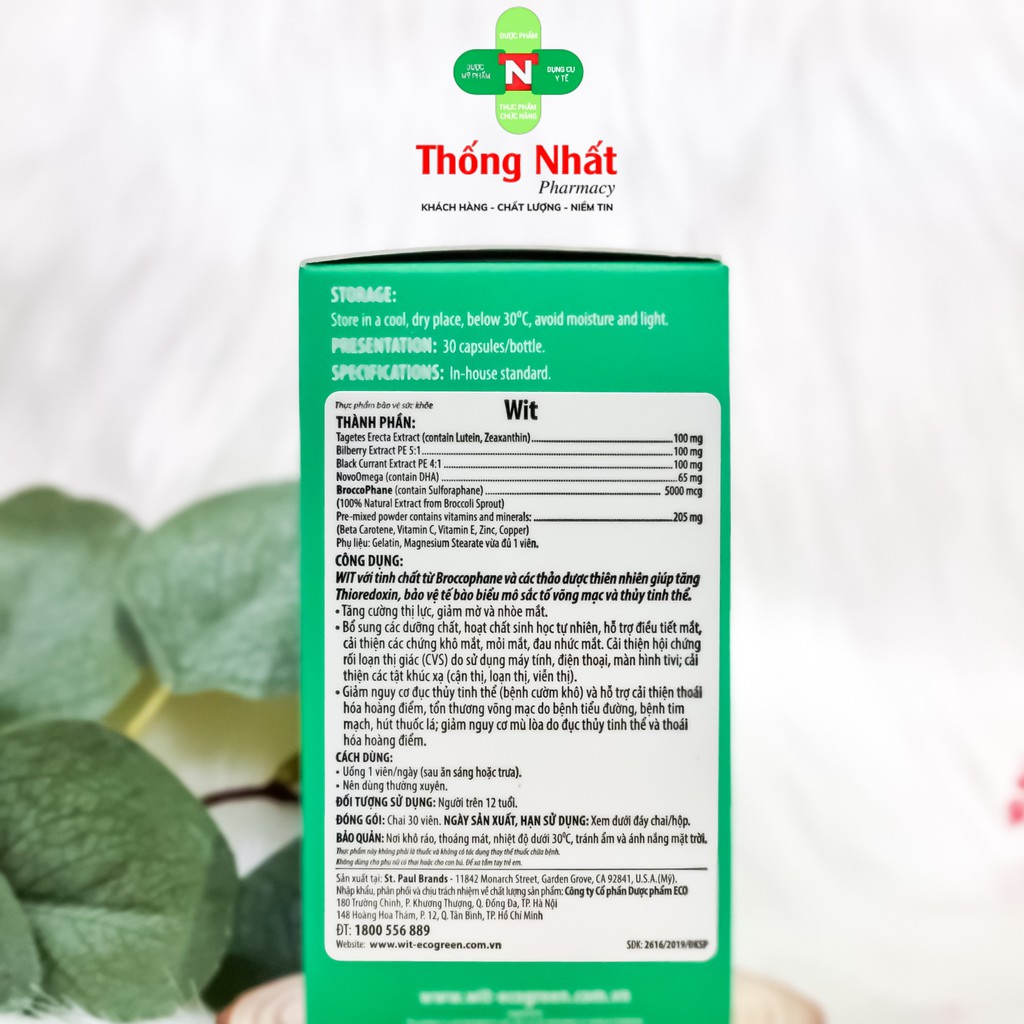 Viên uống bổ mắt, tăng cường thị lực Wit nguyên tem tích điểm hộp 30/60 viên Eco