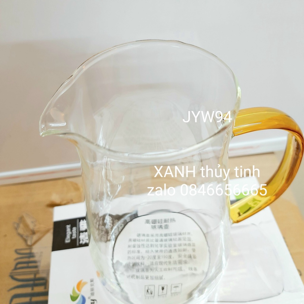 Bình thủy tinh quai vàng, nắp inox 1500ml - Mã JYW94