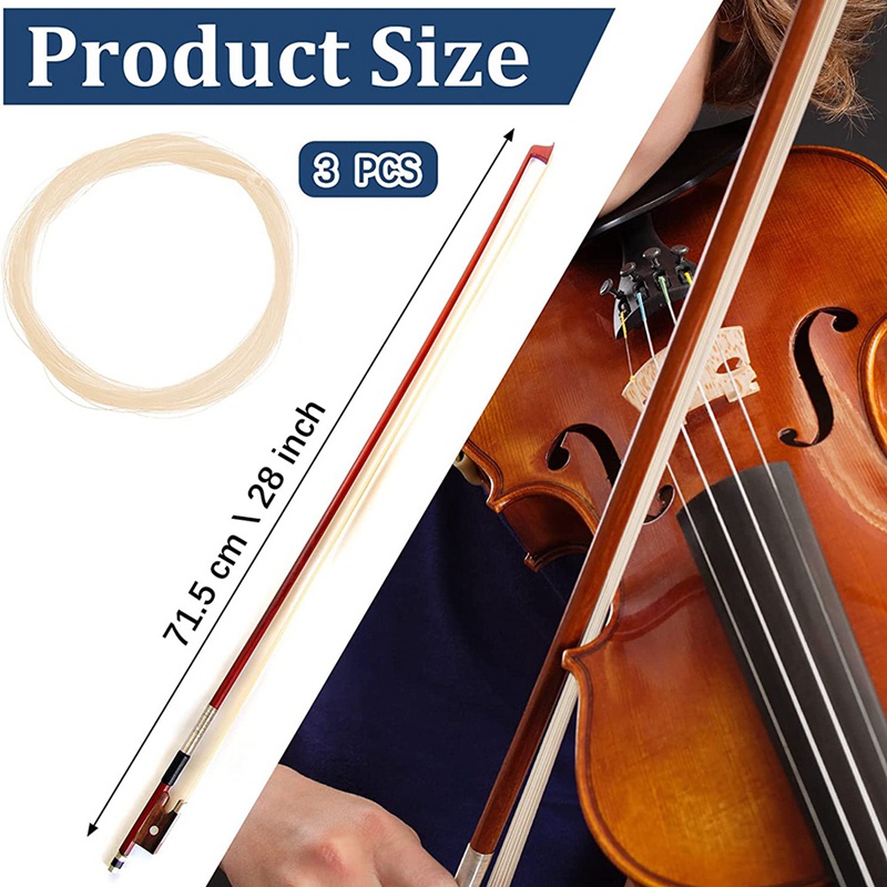 Bộ 3 Cung Kéo Đàn Violin 29.2 Inch Thay Thế Bằng Lông Ngựa Màu Trắng