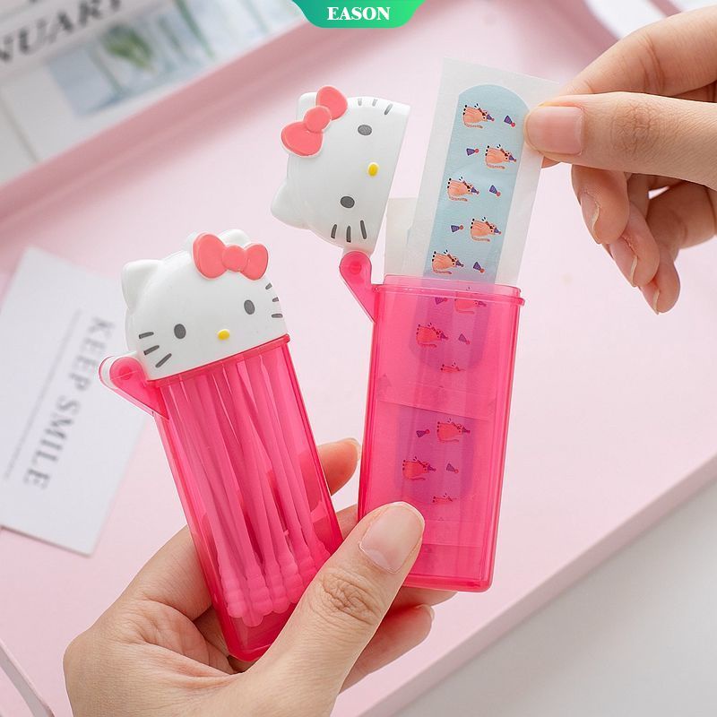 SANRIO Hộp Đựng Tăm Bông cotton Trong Suốt Sức Chứa Lớn Họa Tiết Hoạt Hình Dễ Thương Mang Đi Du Lịch Tiện Lợi