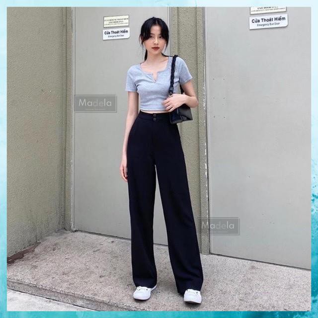 Quần Ống Rộng Nữ Lưng Cao, Quần Ống Suông Nữ Lưng Cao Khóa Trước Có Cúc | BigBuy360 - bigbuy360.vn