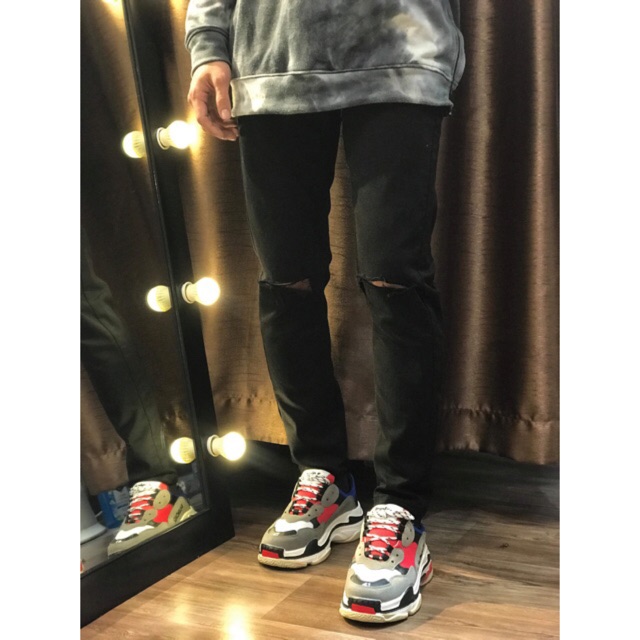 Quần jeans đen rách gối J1113 Brocode