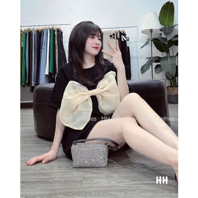 Áo phông kèm nơ xinh fom rộng dáng váy tiểu thư dễ thương