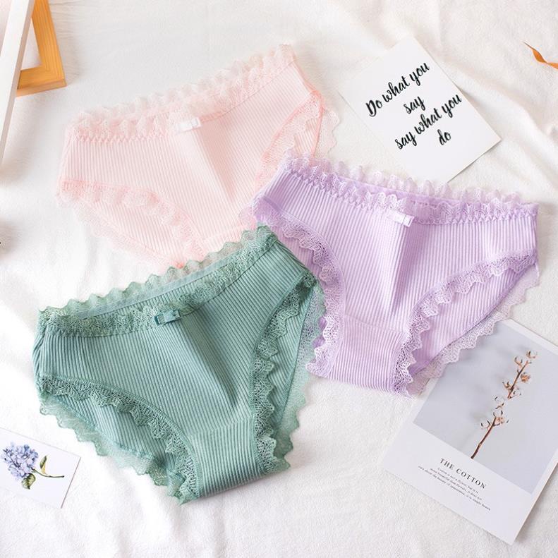 Quần Lót  Nữ Cotton Gân Tăm Viền Ren Kháng Khuẩn Đính Nơ Sexy - 029